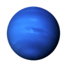 Neptune: Deep blue planet with visible storms and faint rings